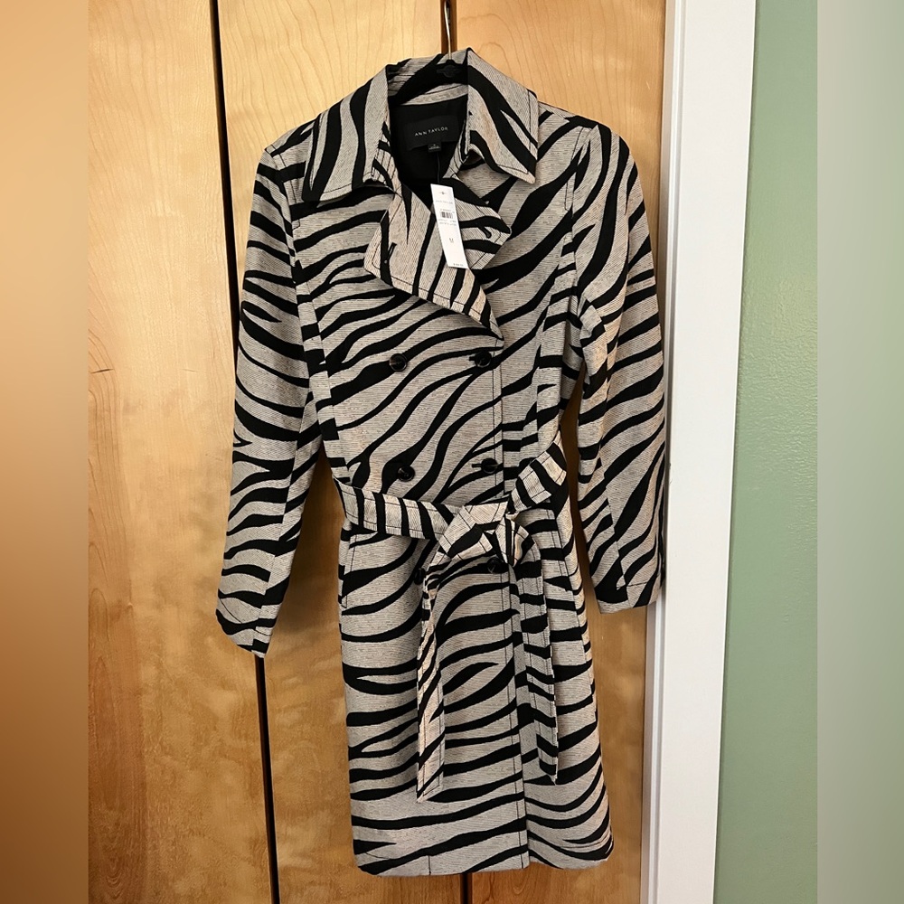 Ann Taylor Zebra Print Trench Coat - Black and Tan
